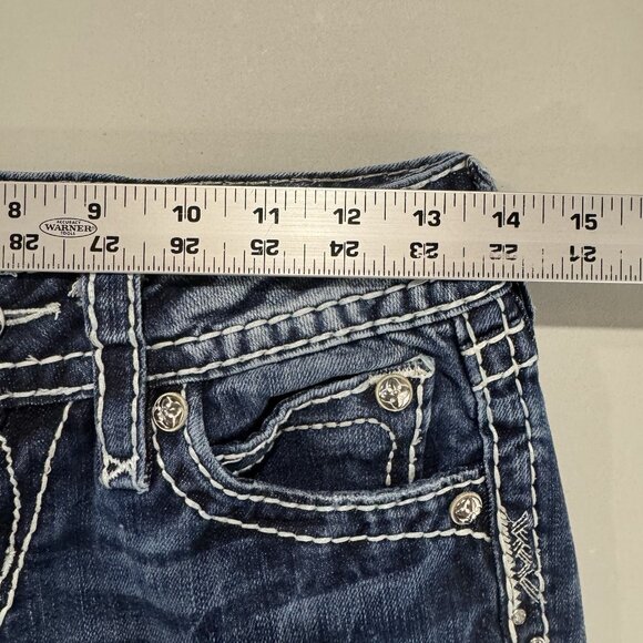 Rock Revival Jeans Womens 27 Blue Esther Cuff Straight Stretch Distressed Denim - Picture 5 of 13